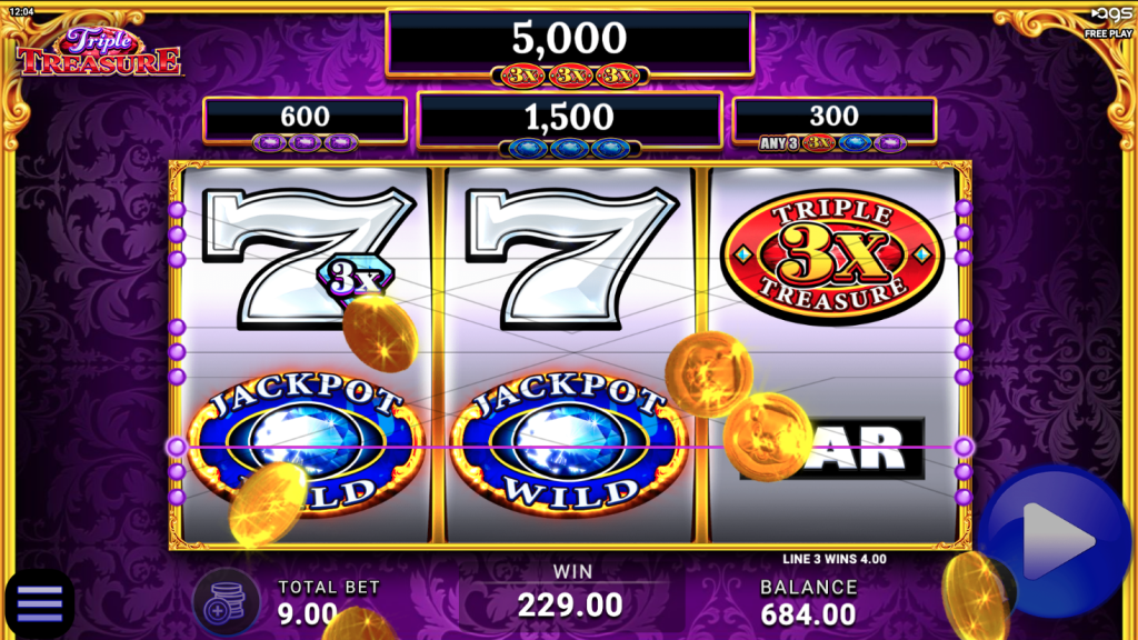 Triple Treasure slot machine big win with multipliers